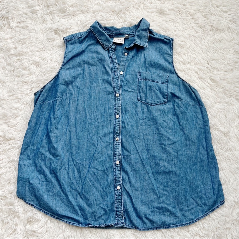 St. Johns Bay sleeveless denim jean shirt vest Sz 3X